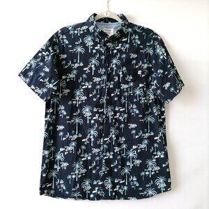 Reverse Threads Mens Navy Blue Short Sleeve Beach Button-Up Shirt Size Large